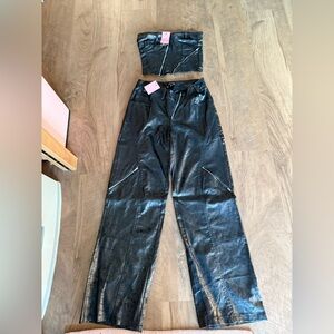 black leather two piece set